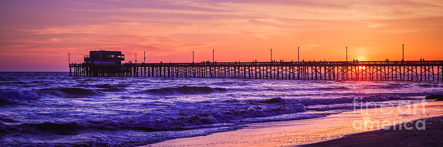 Newport Beach Pier Sunset Panorama Photo Photograph by Paul Velgos