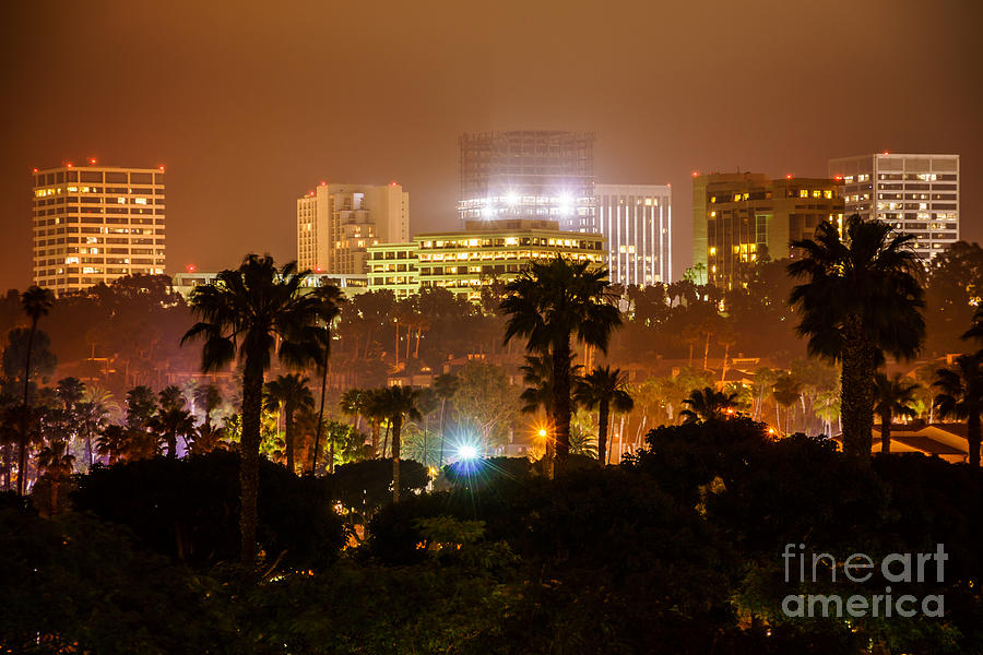 Newport Beach Skyline at Night Photograph by Paul Velgos