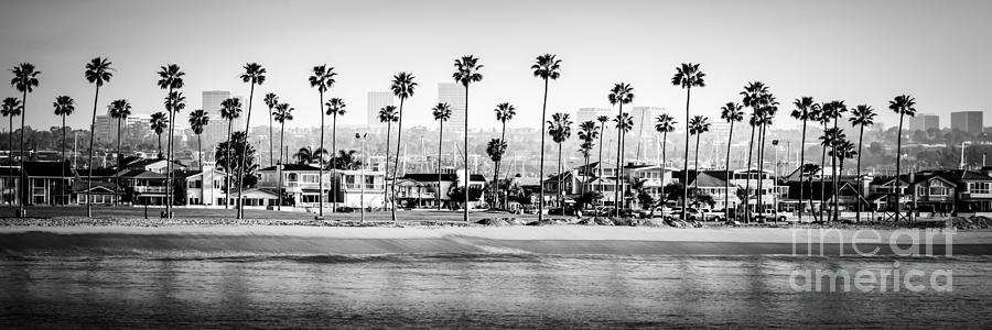 Newport Beach Skyline Panorama Photo in Black and White Photograph by Paul Velgos