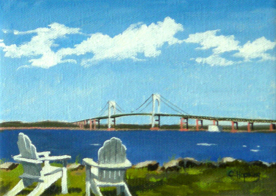 Landscape Painting - Newport Bridge Newport Rhode Island by Christine Hopkins