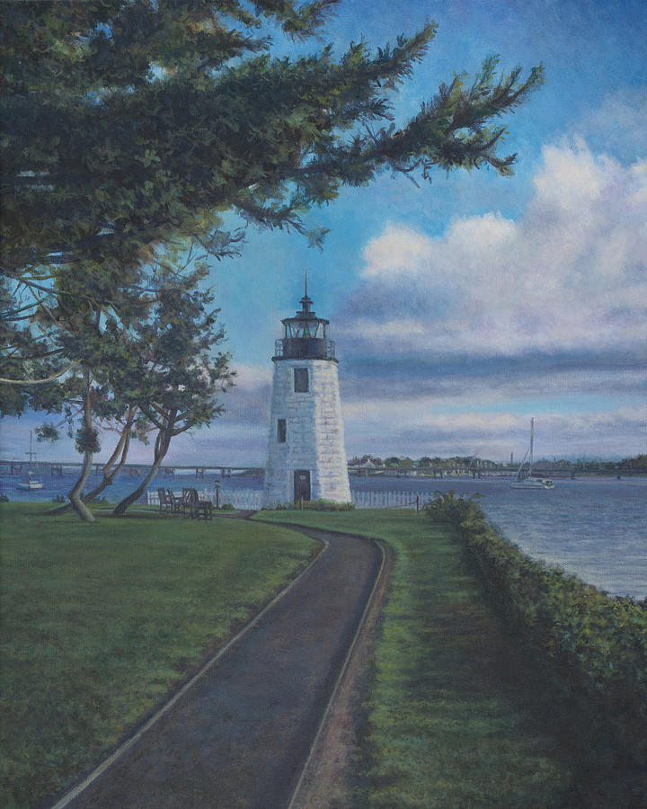 Newport Painting - Newport Harbor Light on Goat Island by David P Zippi