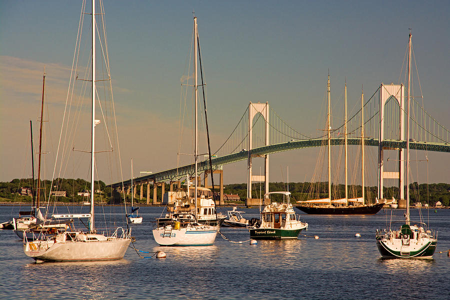Newport Harbor with Pell Bridge Photograph by Nancy De Flon