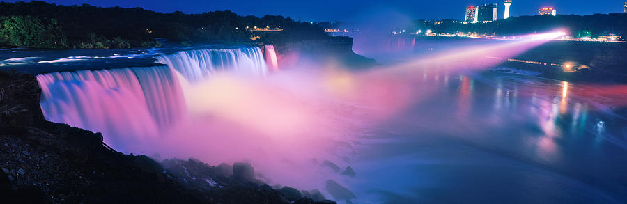 Nature Photograph - Niagara Falls At Night, Niagara River by Panoramic Images