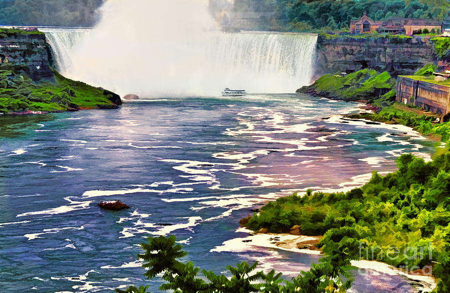 Niagara Falls Canada Maid of the Mist colorful digital interpretation Digital Art by Sherry  Curry