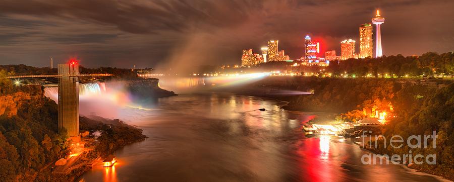 Niagra Falls Photograph - Niagara Falls Dusk Panorama by Adam Jewell