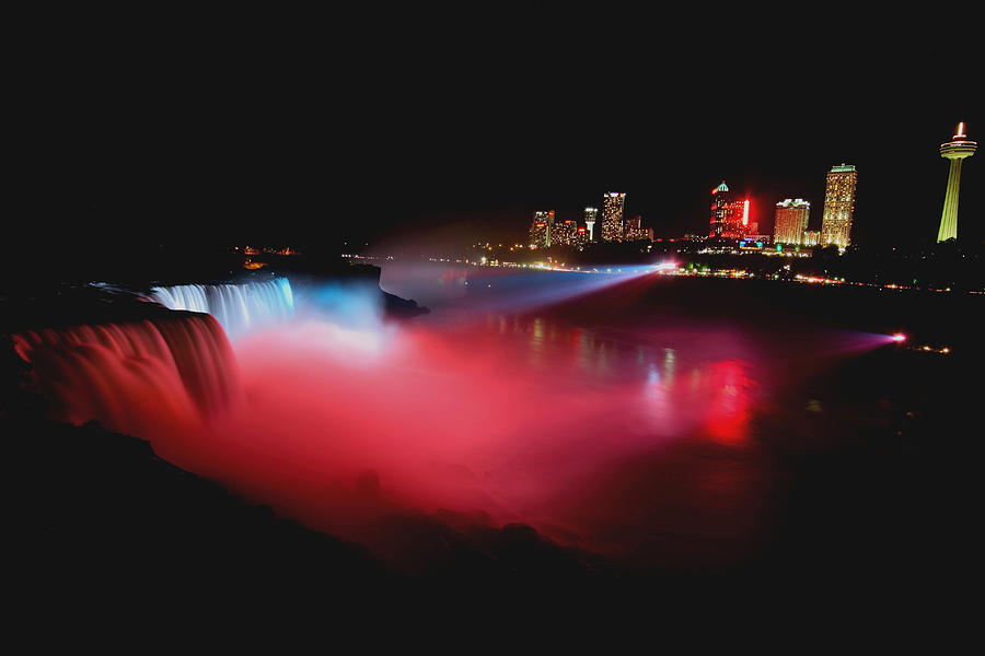 Niagara Falls in patriotic colors Photograph by Jetson Nguyen