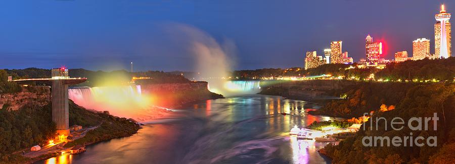 Niagara Falls Night Lights Panorama Photograph by Adam Jewell