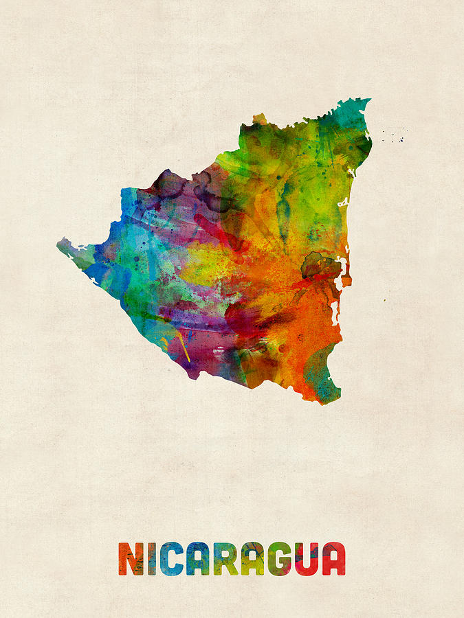 Nicaragua Watercolor Map Digital Art by Michael Tompsett