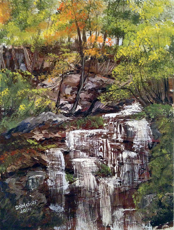 Nice waterfall in the forest Painting by Dorothy Maier