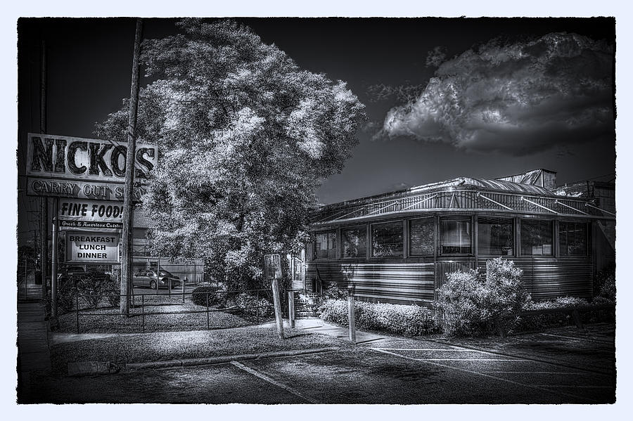 Black And White Photograph - Nickos Restaurant by Marvin Spates
