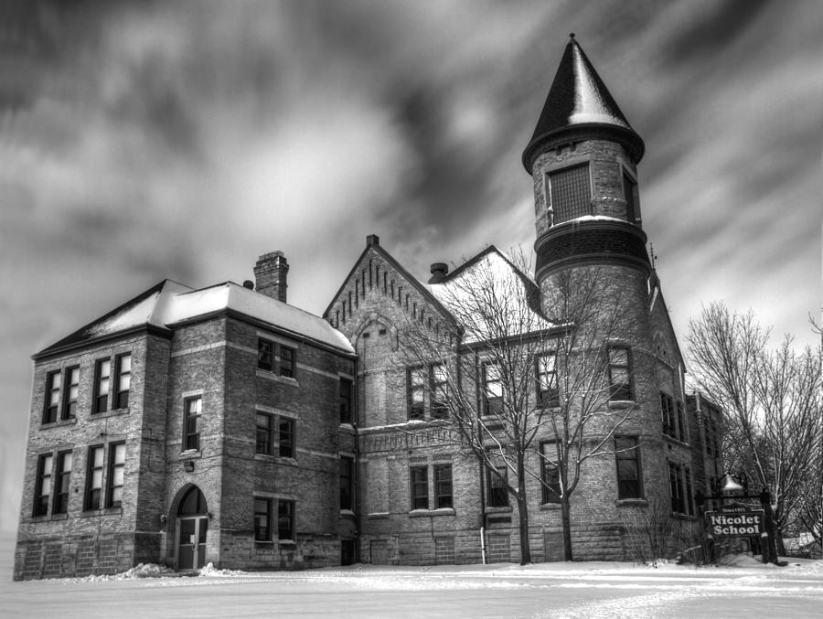 Wisconsin Photograph - Nicolet School in Black and White by Thomas Young
