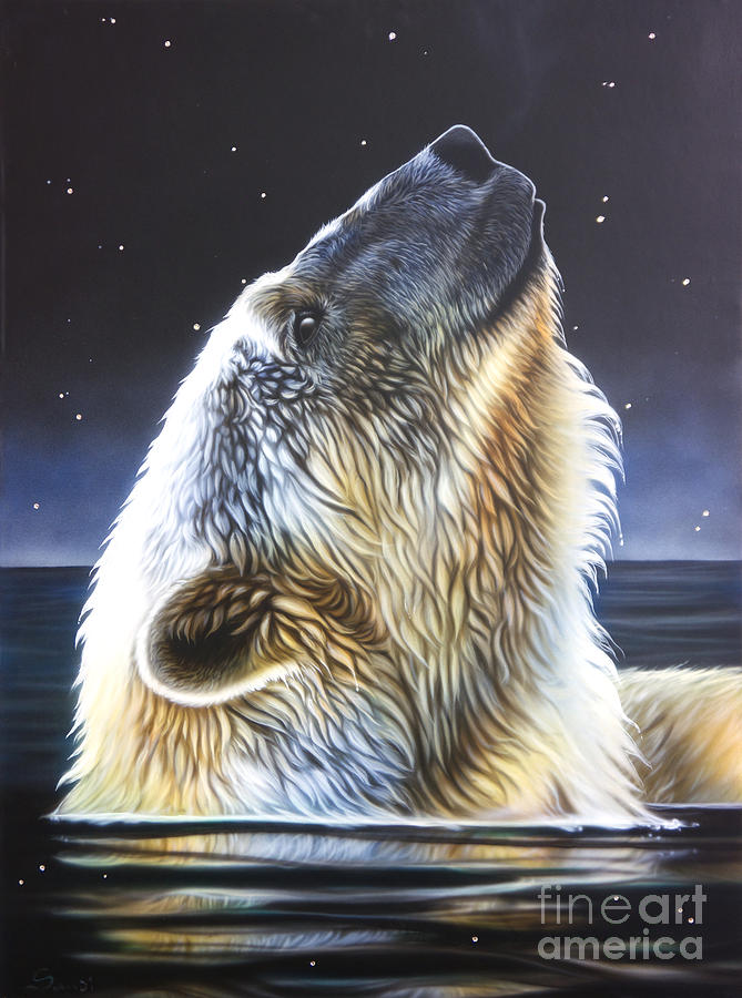 Polar Bear Painting - Nigh Star by Sandi Baker