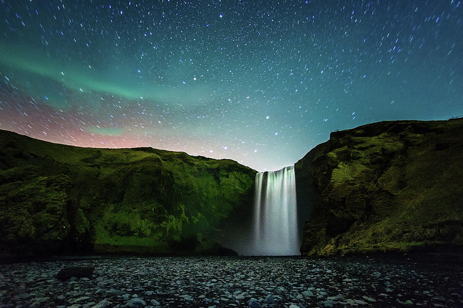 Night At Skógafoss Photograph by Naphat Photography