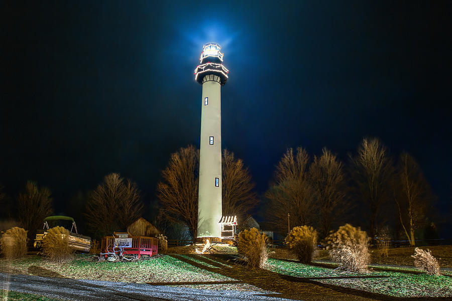 Winter Photograph - Night at the Lighthouse by Mary Almond