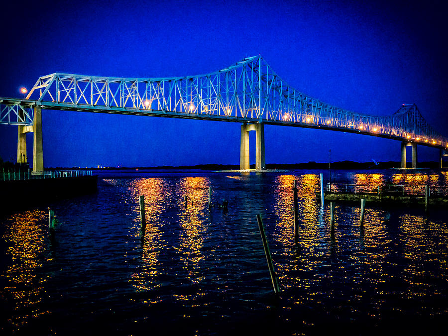 Night Commodore Barry Bridge Photograph by Louis Dallara