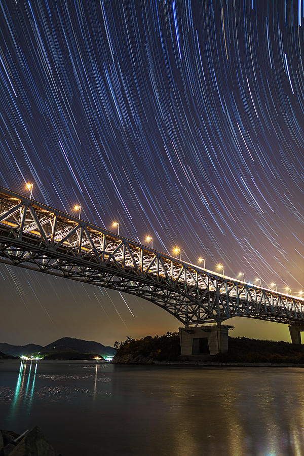 Night Bridge With Star Trails Photograph by Tdubphoto