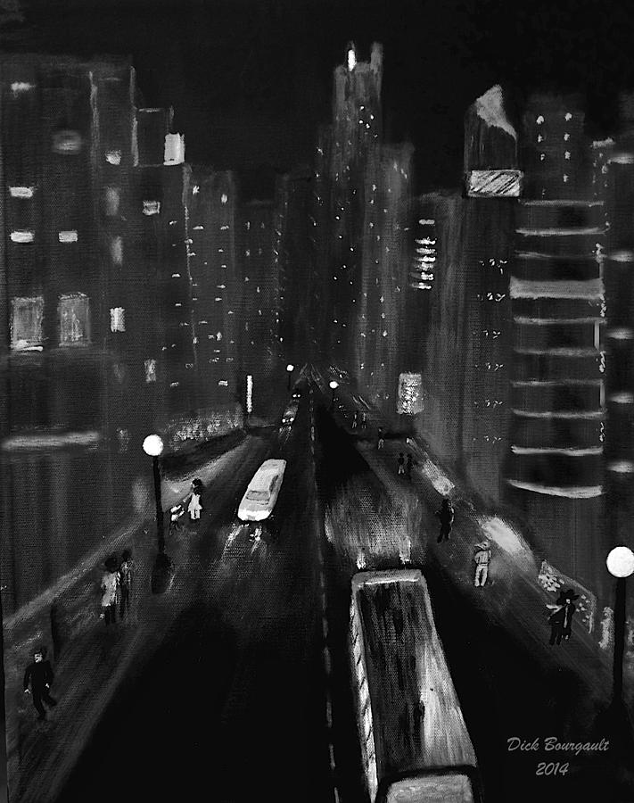 Night City Scape Painting by Dick Bourgault