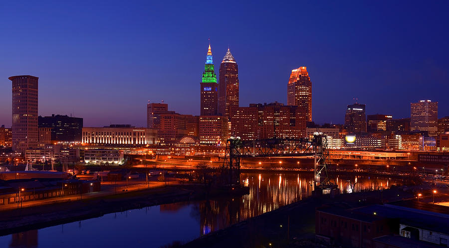 Night Cleveland Skyline from the South Photograph by Clint Buhler