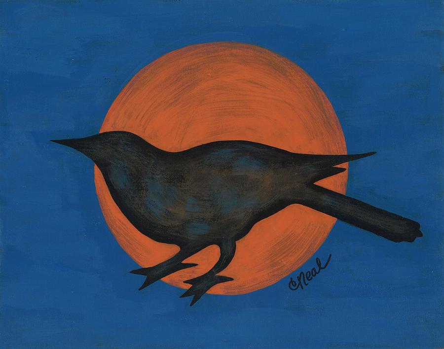 Night Crow on Blue Painting by Carol Neal
