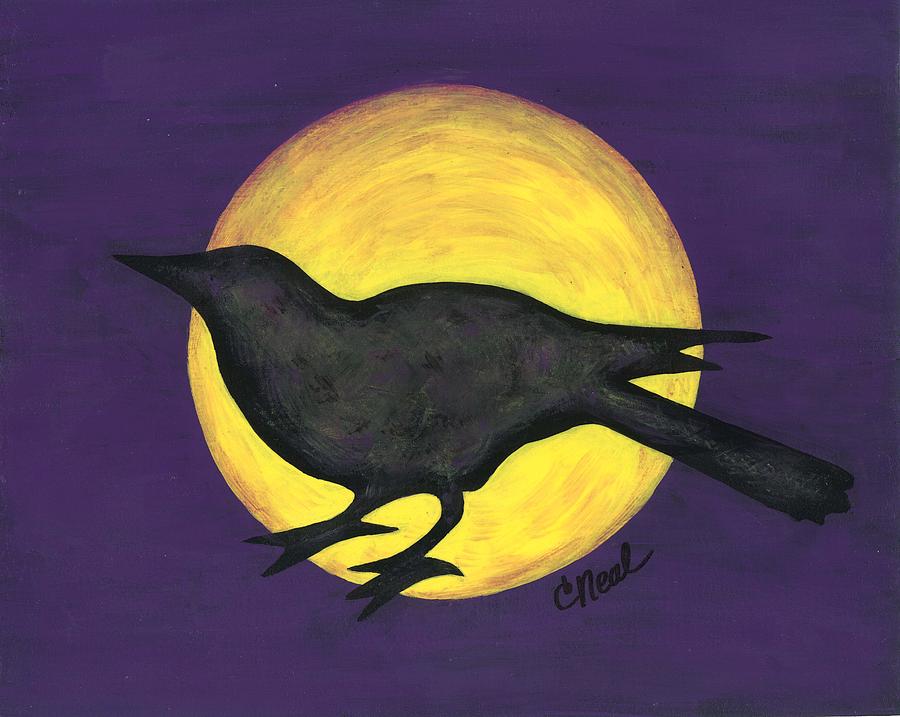 Night Crow on Purple Painting by Carol Neal