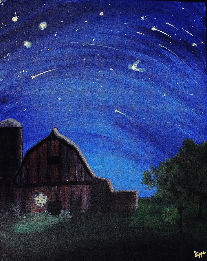 Night Farm Painting By Hilary Pilzer   Night Farm Hilary Pilzer 