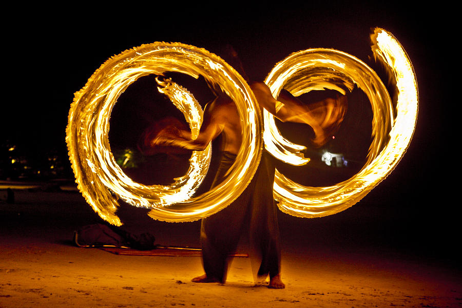 Beach Photograph - Night Fire Dancer by Steve Smith