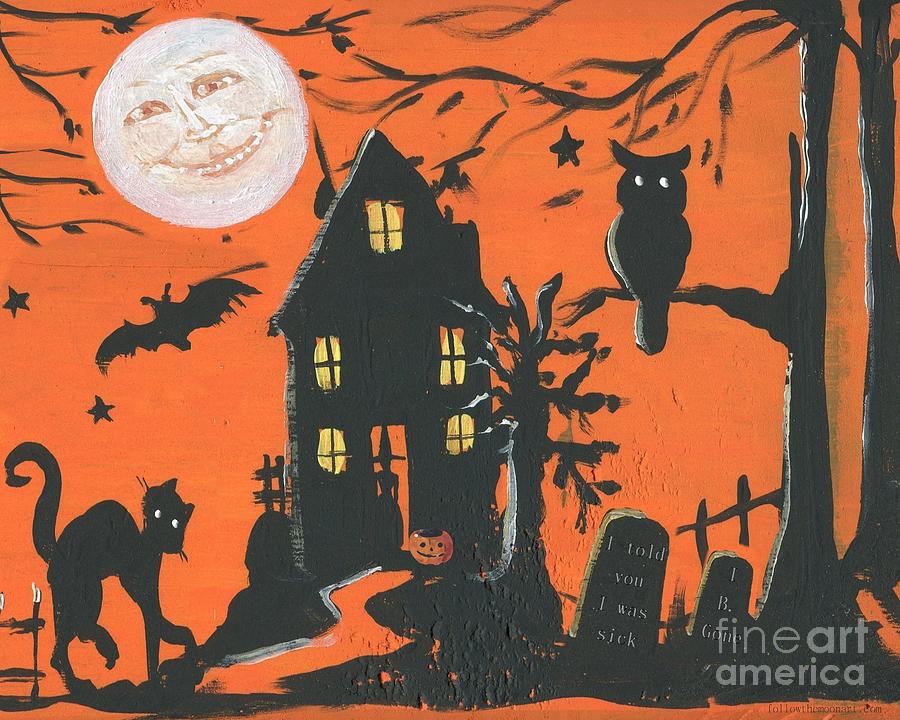Halloween Painting - Night Graveyard Halloween by Follow Themoonart
