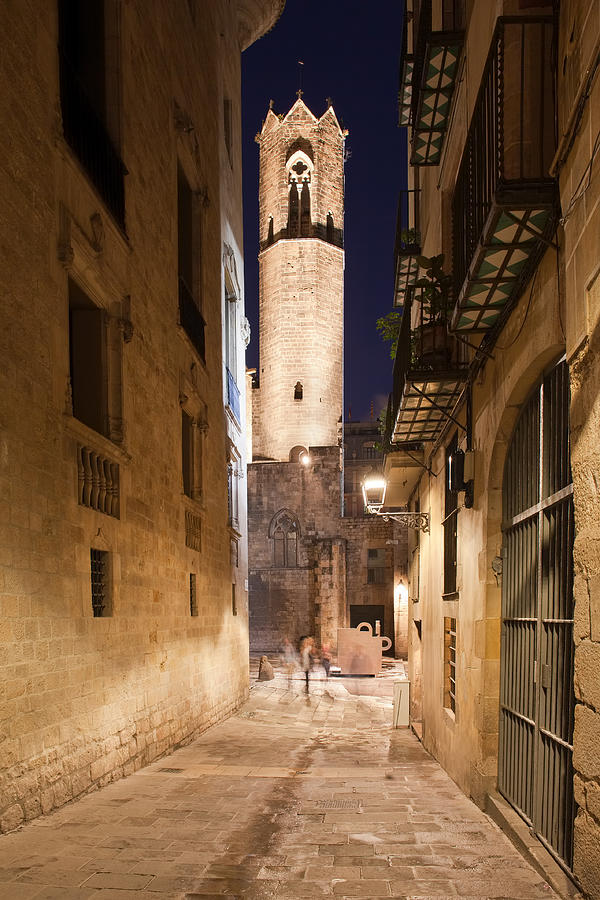 Night in the Gothic Quarter of Barcelona Photograph by Artur Bogacki