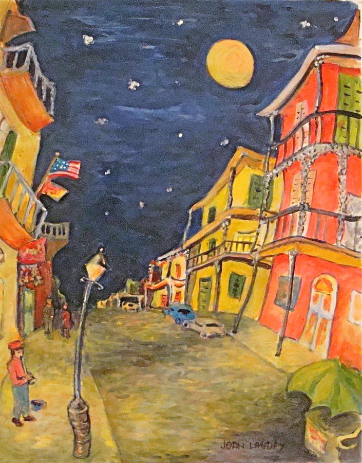Flag Painting - Night in the French Quarter by Joan Landry