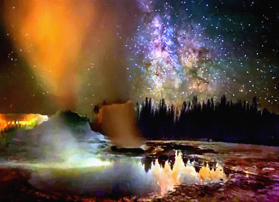Yellowstone National Park Painting - Night in Yellowstone National Park by Bob and Nadine Johnston