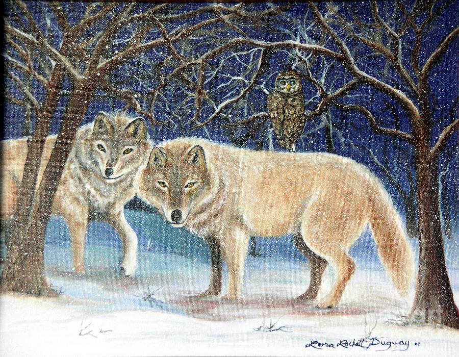 Wolves Painting - Night Life in the Forest by Lora Duguay