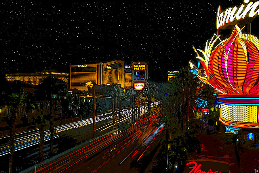 Night life on the Vegas Strip Painting by David Lee Thompson