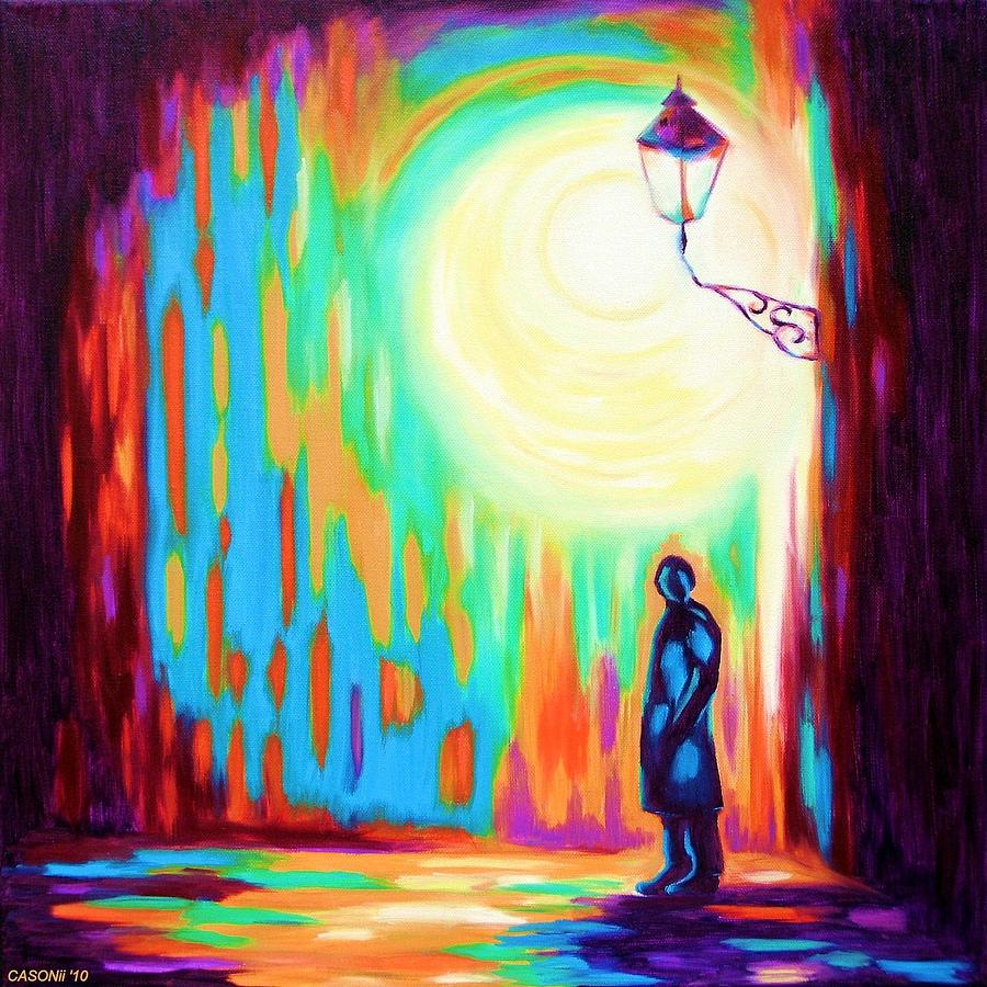 Impressionism Painting - Night Light Street by Casoni Ibolya