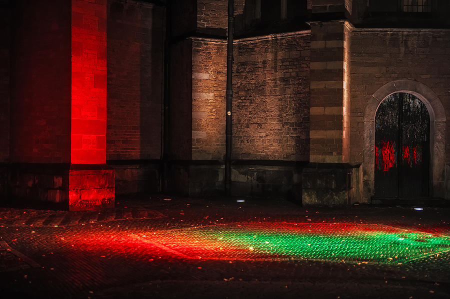 Night Lights in Utrecht. Trajectum Lumen Project. PIETERSKERK. Netherlands  Photograph by Jenny Rainbow