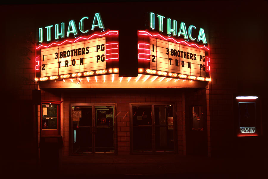 Night Lights Ithaca Theater Photograph