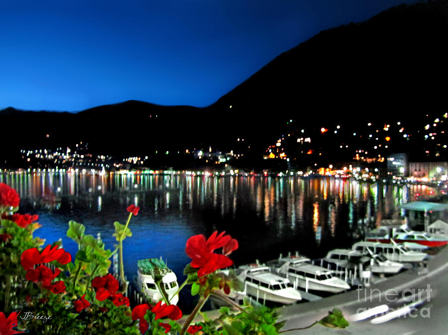 Night Lights on Lake Como.Italy Photograph by Jennie Breeze