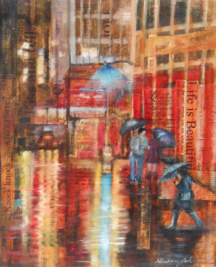 Umbrella Painting - Night Lights by Susan Goh
