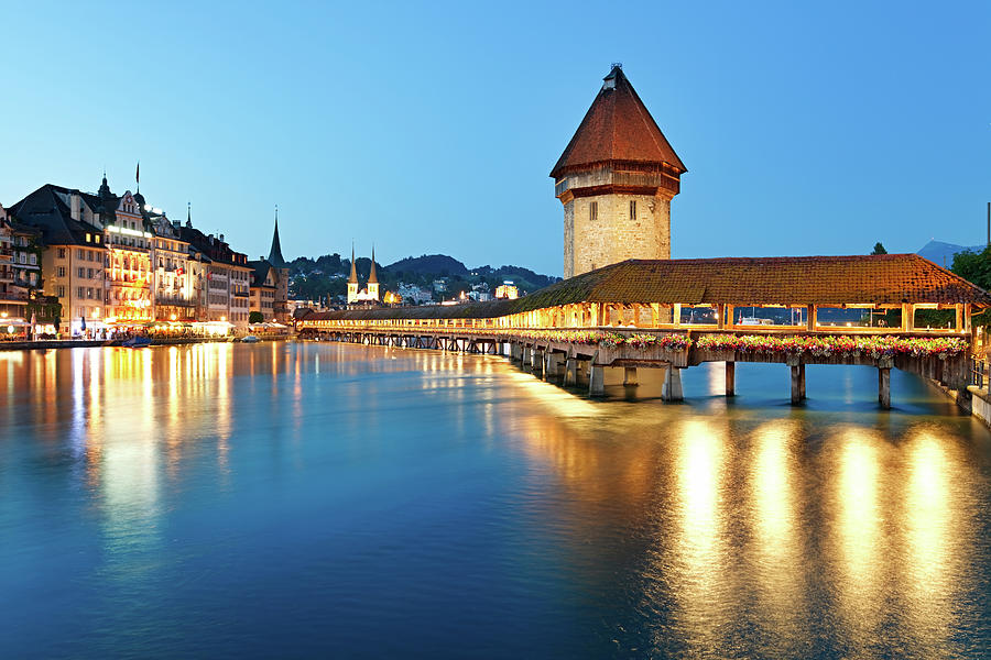 Night Lucerne, Switzerland Photograph by Rusm