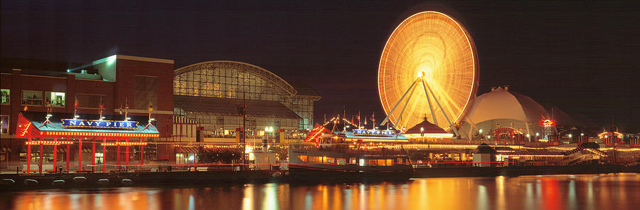 Chicago Photograph - Night Navy Pier Chicago Il Usa by Panoramic Images