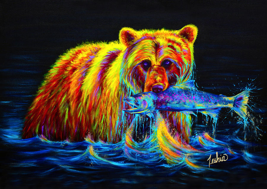 Grizzly Painting - Night of the Grizzly by Teshia Art