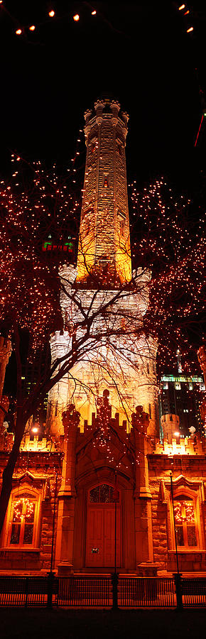 Night, Old Water Tower, Chicago Photograph by Panoramic Images