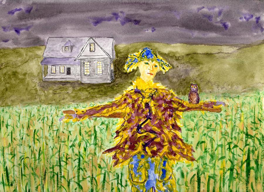 Night owl Scarecrow Painting by Jim Taylor