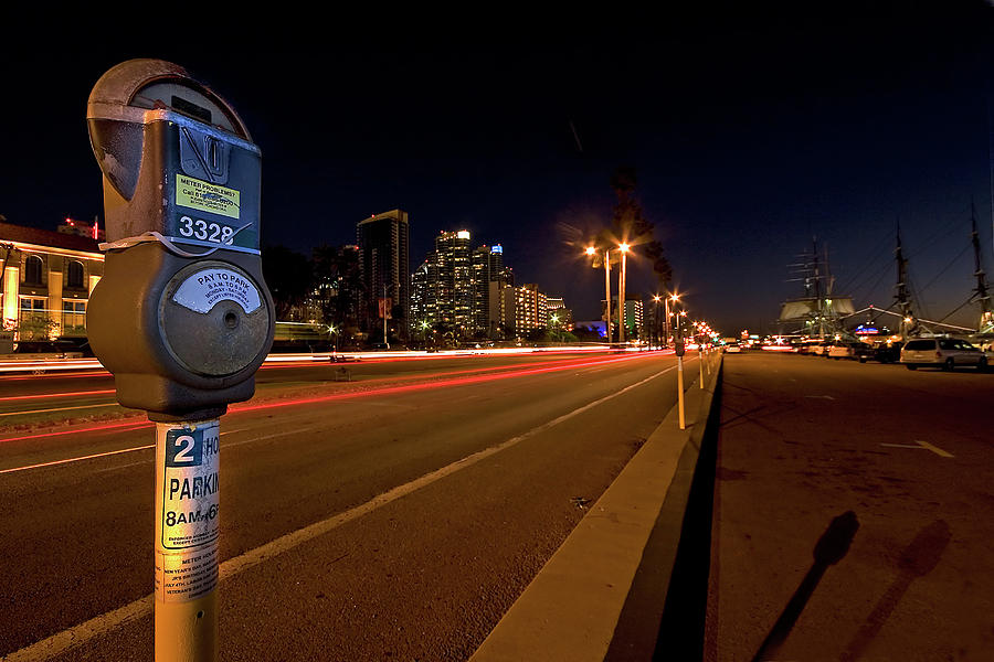 San Diego Photograph - Night Parking Meter by Peter Tellone