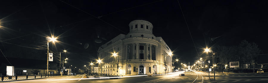 Architecture Photograph - Night photo of Central Library MIHAI EMINESCU in Iasi - ROMANIA by Vlad Baciu