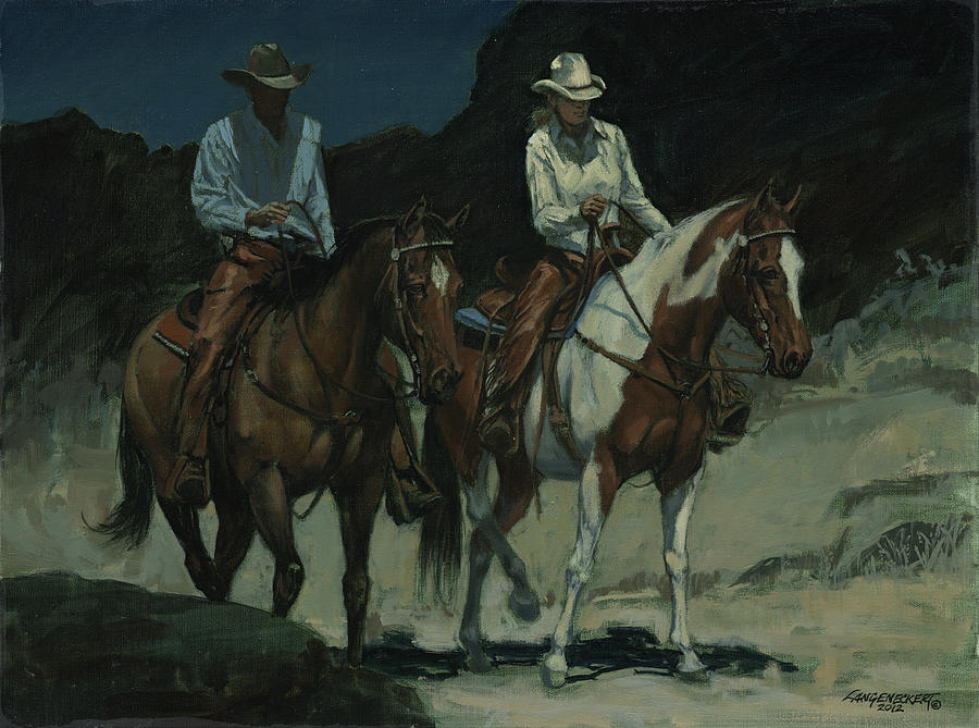 Trail Ride Painting - Night Ride by Don  Langeneckert