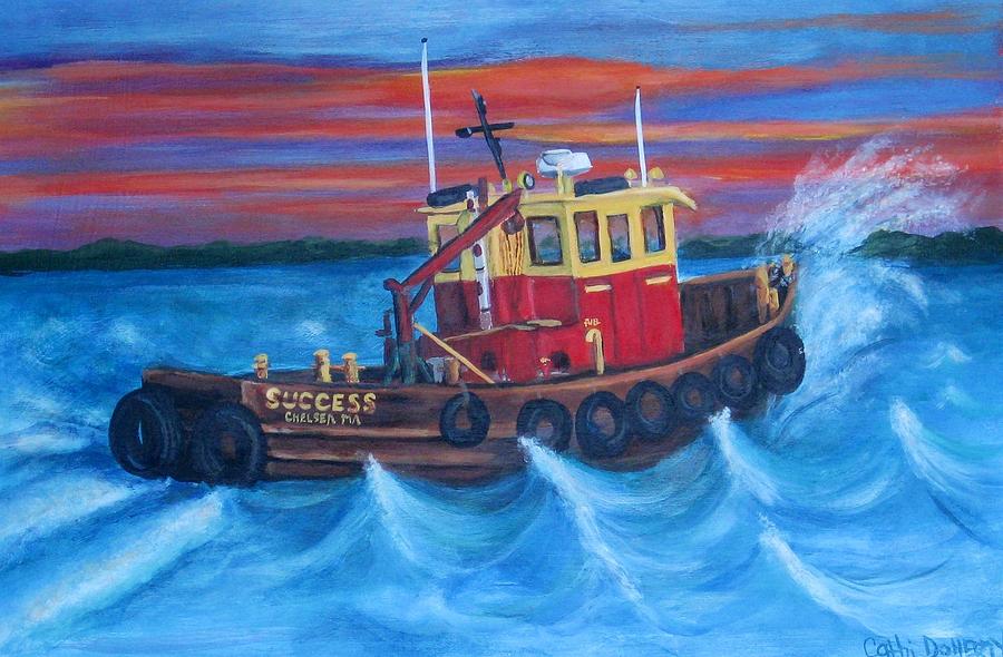 Boat Painting - Night Run by Cathi Doherty
