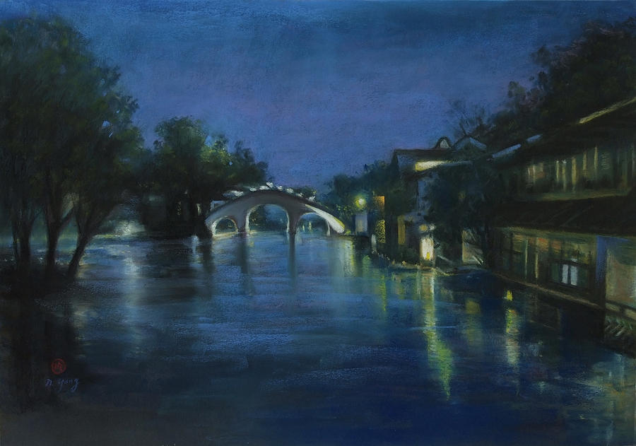 Night Scene of Wu Town Pastel by Nancy Yang