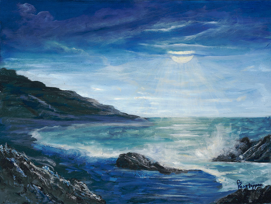 Night Seascape Painting by Carol Verstoppen - Fine Art America