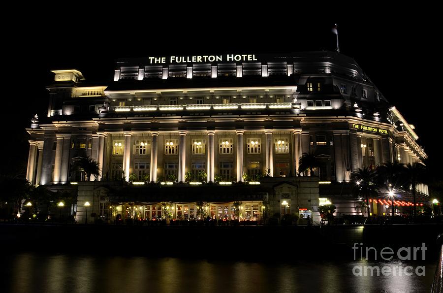 Night shot of Fullerton Hotel building in Singapore Rivers Boat Quay  Photograph by Imran Ahmed