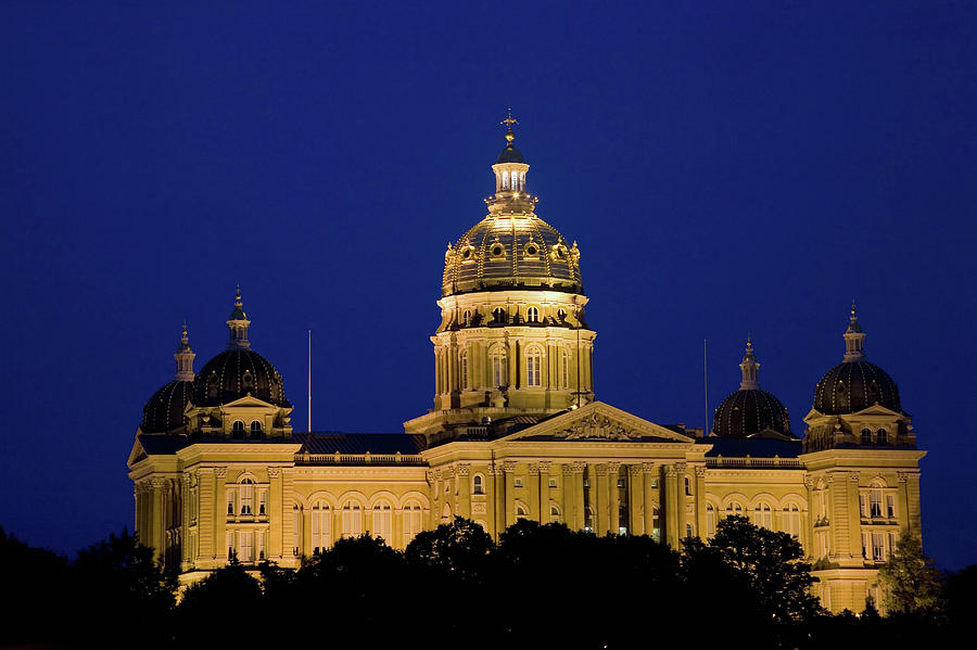 Night Shot Of Iowa State Capital Photograph by Panoramic Images - Fine ...